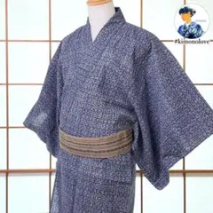 浴衣 メンズ 縞 本染 綿100% 着物 濃紺 グレー A-1846