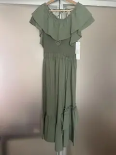 新品【Diagram 】フリル付きオリーブグリーンノースリーブワンピース