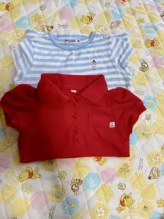 赤ポロシャツと青白ストライプTシャツセット