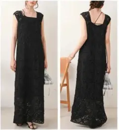 新品タグ付き定価7700 babクロシェロングワンピースブラック5410282