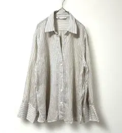 【ZARA】ザラ　ストライプ柄　シアーシャツ　長袖シャツ　スキッパー　透け感　L