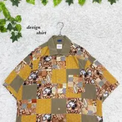 半袖シャツ　ミッキー　カールヘルム　柄シャツ　お洒落　総柄　ディズニー