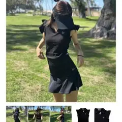 IO URBAN GOLF フリルポロシャツ ブラック