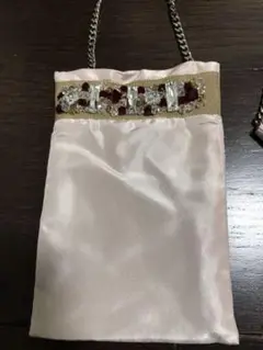 LUDLOWラドロー チェーンショルダーミニバッグ ビジュー ピンクスマホケース