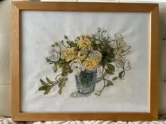 花束の刺繍作品 木製フレーム付き