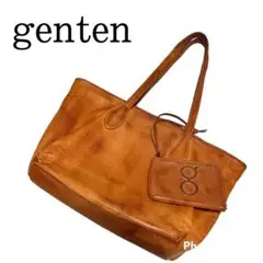 genten ゲンテン トートバッグ ブラウン レザー 小物ポーチ付き A4可能