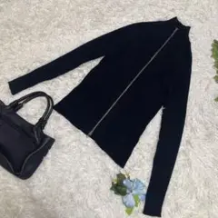 極美品　DKNY リブニット　黒　ハイネック　ジップアップ　ラグラン袖　Lサイズ
