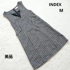 美品 INDEX 千鳥格子 ブラック ノースリーブワンピース M