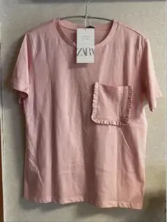 ZARAピンク クルーネック Tシャツ ポケット付き