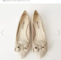 DIANA グリッター リボン シューズ ベージュ