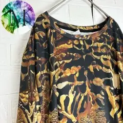 新品　未使用　リアル　タイガー　総柄　Tシャツ　メンズ　動物　ゴールド　派手　虎