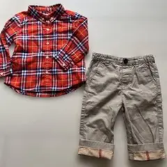 Burberry 赤チェックシャツとパンツセット　１歳