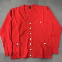 43 美品 Papas パパス 赤 ニットカーディガン 毛100％
