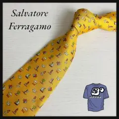 【人気デザイン】サルバトーレフェラガモ☆マリンモチーフ柄ネクタイ イタリア製