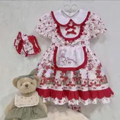 130 キッズ ロリータ かわいい いちご くま リボン ロリータワンピース