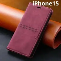 手帳型スマホケースiPhone15iPhoneケース（ワインレッド）レザー032