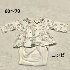 【コンビ】花柄ロンパース青、ブルー 60〜70 cm