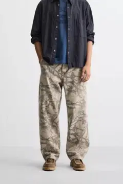 zara ザラ　迷彩　アブストラクトプリントカーペンターパンツ L〜XL