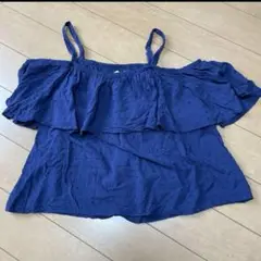 【中古品】オフショルトップス ネイビー　Lサイズ