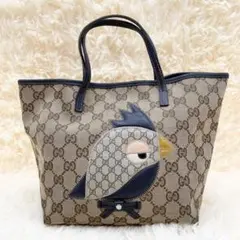 【希少】GUCCI グッチ オウム ハンドバッグ キャンバス 青 レザー