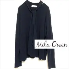 ミラオーウェン Mila Owen ボウタイ ニットブラウス ネイビー