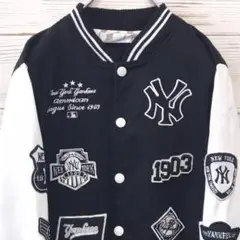 《希少》MLB メジャーリーグベースボール☆スタジャン L 刺繍ロゴ 黒色 白色