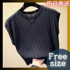 ノースリーブ　サマーニット　リブニット　薄手　フリーサイズ　涼しい　韓国