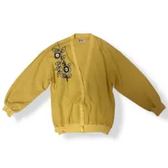 花柄刺繍 カーディガン マスタード イエロー レトロ
