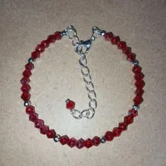ハンドメイド　ブレスレット　赤　シルバー