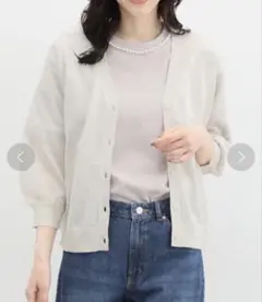 Honeys ８分袖Ｖネックカーディガン　ベージュ　グレージュカーディガン