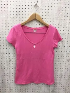 レトロ Y2K 古着 courreges 21 ワンポイントロゴ刺繍 トップス