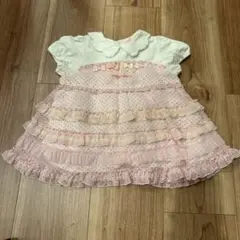 メゾピアノ　ドット　Tシャツ　ベビー服　半袖　チュールフリルチュニック