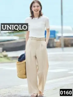 0160 UNIQLO タックワイドパンツ ベージュ