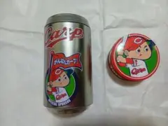 カープ 缶ビール型貯金箱と　カープ絵柄つき缶ケース