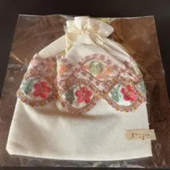 いンド刺繍入りホワイト巾着袋