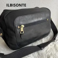 ☆美品☆ ILBISONTE ショルダーバッグ 黒 レザー キャンバス