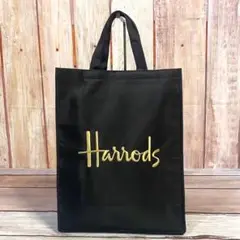 ハロッズ　Harrods　男女兼用　トートバッグ　ロゴ刺繍　手提げ　ブラック