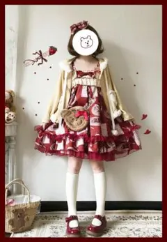 赤 スイーツ ロリータ 甘ロリ ティータイム ワンピース ジャンスカ クラシカル