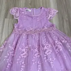 【130cm】パープル　ピンク　刺繍ドレス ワンピース キッズ　女の子