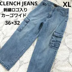古着　CLENCH JEANS　刺繍　カーゴワイドデニム　ゆったり　36×32
