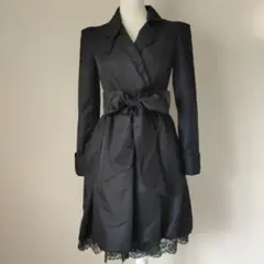【DVF】カシュクールワンピース リボン シルク バルーン裾レース ブラック2