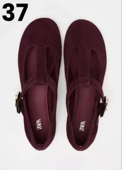 ZARA 本革　スエードバックル　バレリーナシューズ