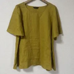 マスタード フレアスリーブシャツ 麻100% 半袖　M 美品