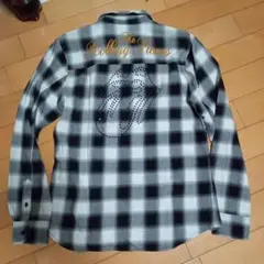 ローリングストーンズ　チェックシャツ　M　刺繍　ラインストーン