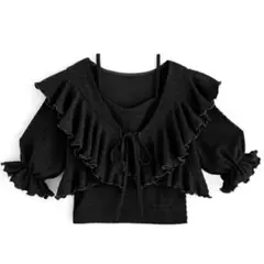 【GRL】キャミ付きラッフルショート丈ボレロ ブラックnk09
