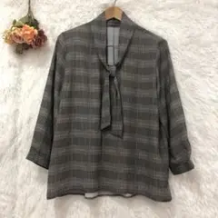 ★ クリアインプレッション★ボウタイリボン ブラウス【L】長袖 チェック柄