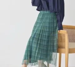 ZARA グリーン系チェック プリーツロングスカート