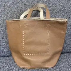 ベージュ レザートートバッグ ステッチデザイン