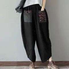 ガウチョパンツ サルエルパンツ レディース ワイドパンツ XL ブラック