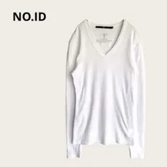 ノーアイディー Tシャツ カットソー M ホワイト Vネック 長袖 綿100%